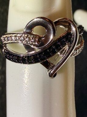 Natural Black Diamond Heart Infinity Ring 925 Sterling Silver White Gold Plated